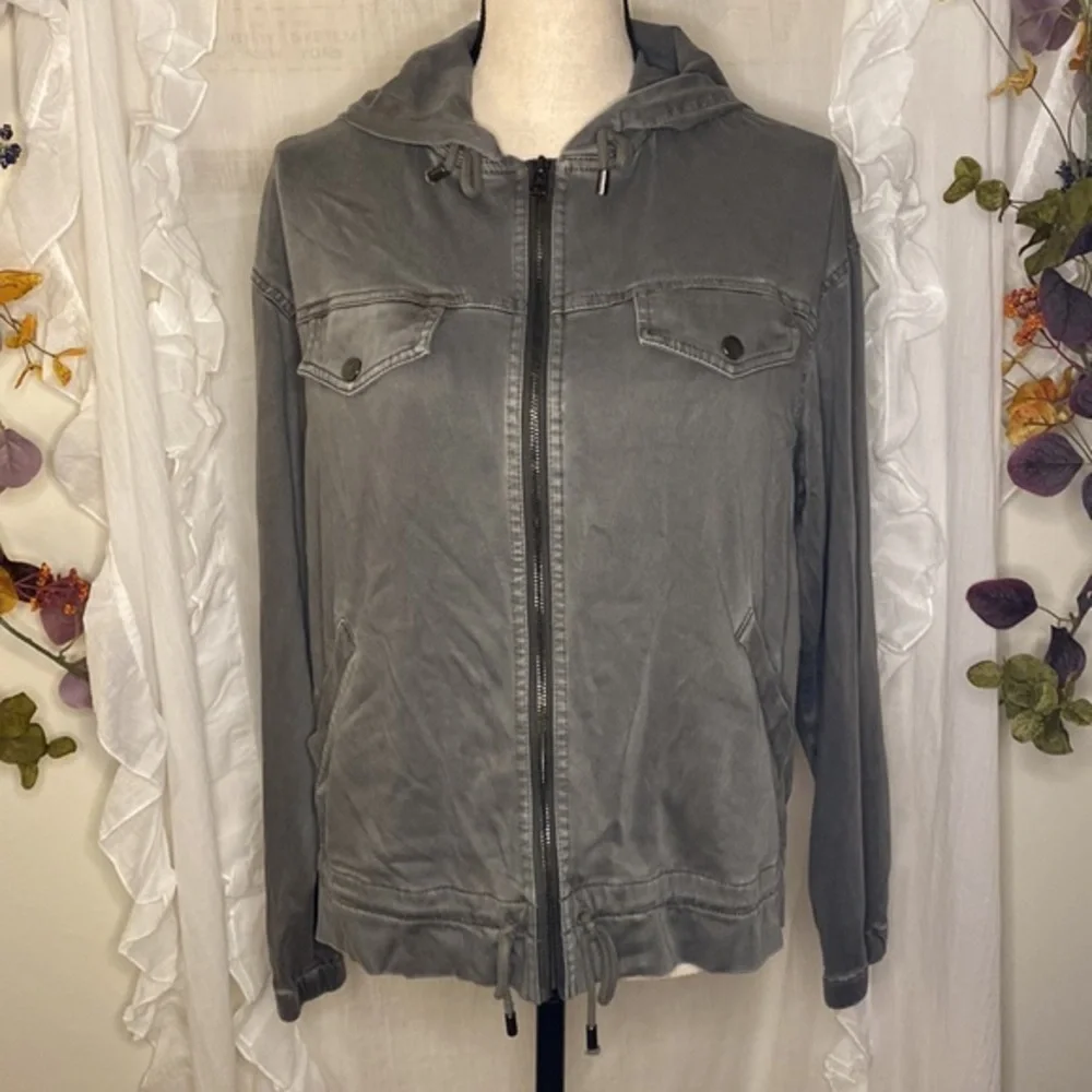 Nicole Miller Army Green Casual Zip Up Hooded‎ Jacket Size Medium